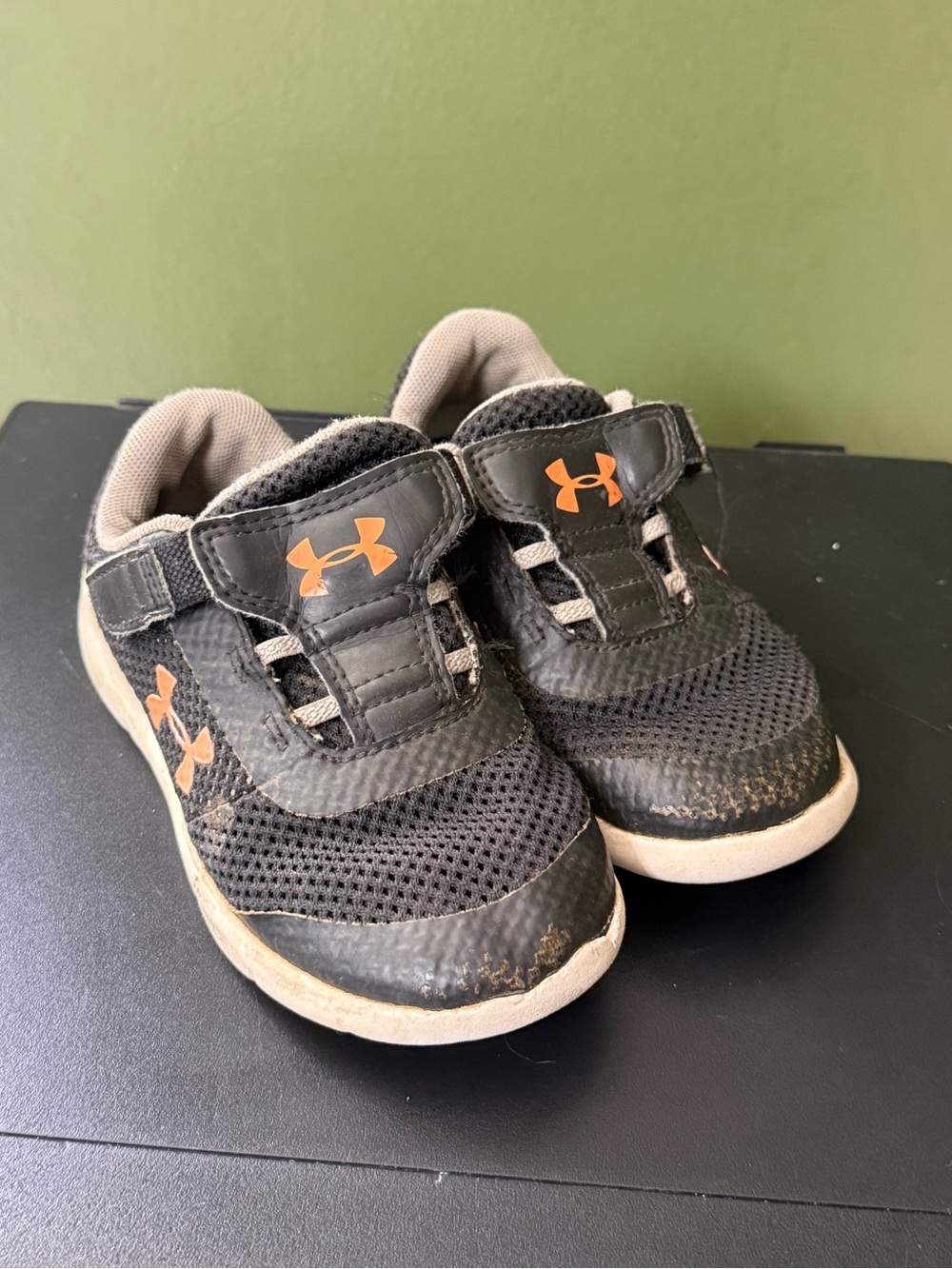 Under Armour Black and Orange Kids' Hook-and-Loop Athletic Sneakers